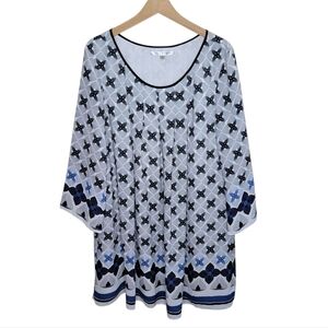 Max Studio | Black White Blue Geometric Print Shift Dress Size XL